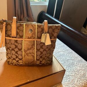 Coach Brown and Tan Patterned Tote